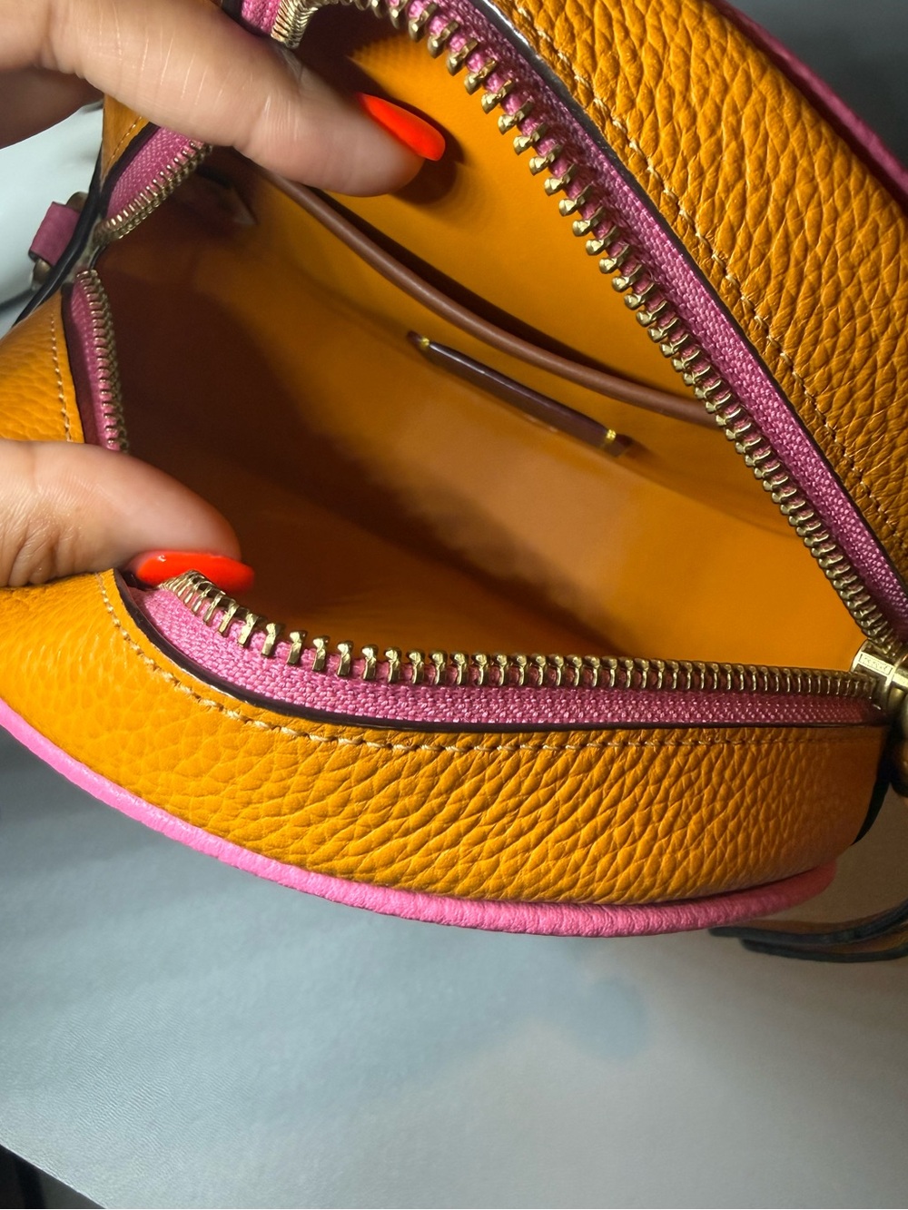 Coach Round Pink and Yellow Leather Crossbody - Picture 7 of 10
